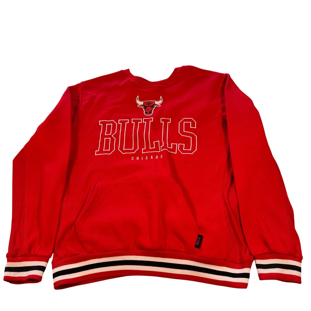 Ultra Game Sweatshirt Mens M Red Chicago‎ Bulls NBA Pullover Striped Trim Pocket